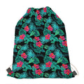 Turquoise Hawaiian Palm Leaves Print Drawstring Bag