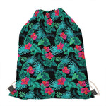 Turquoise Hawaiian Palm Leaves Print Drawstring Bag