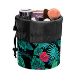 Turquoise Hawaiian Palm Leaves Print Drawstring Makeup Bag