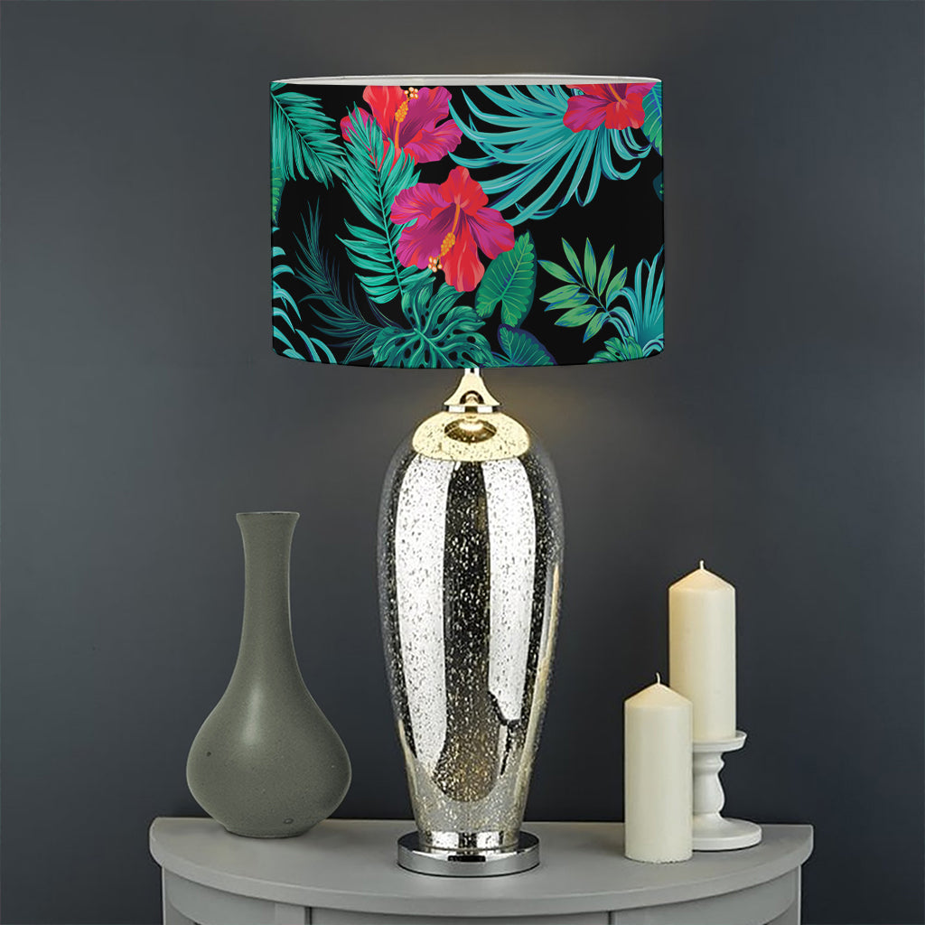 Turquoise Hawaiian Palm Leaves Print Drum Lamp Shade