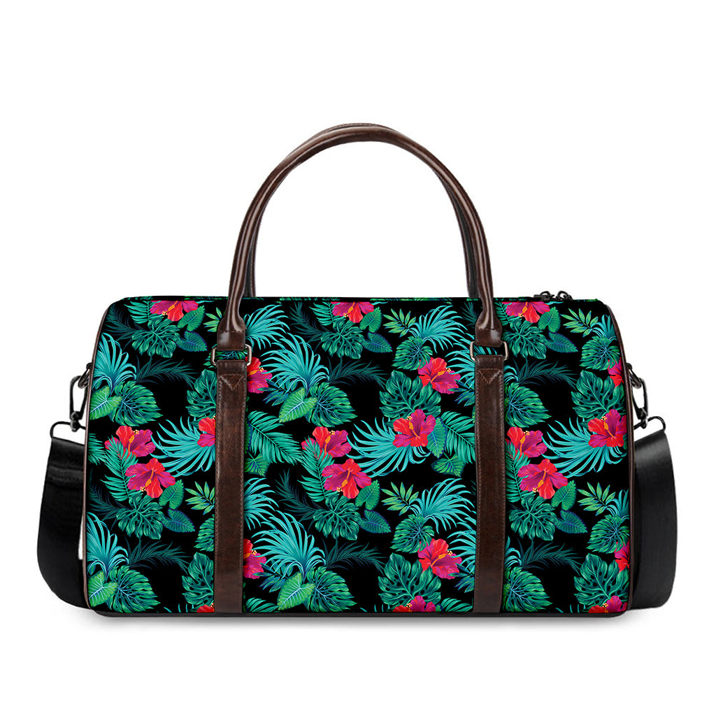 Turquoise Hawaiian Palm Leaves Print Duffle Bag