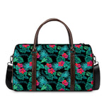 Turquoise Hawaiian Palm Leaves Print Duffle Bag