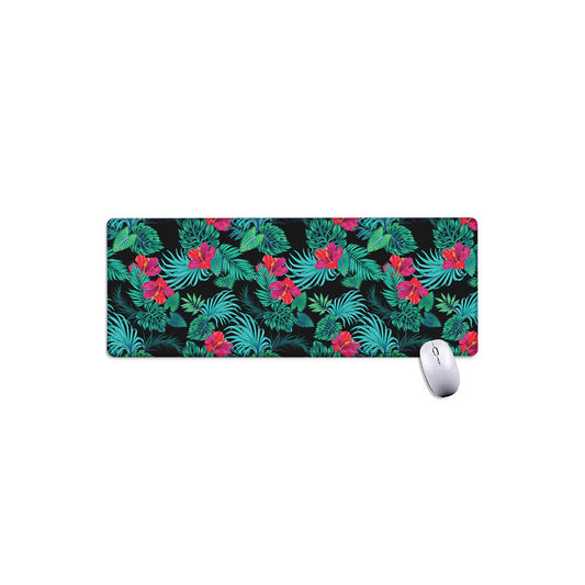 Turquoise Hawaiian Palm Leaves Print Extended Mouse Pad
