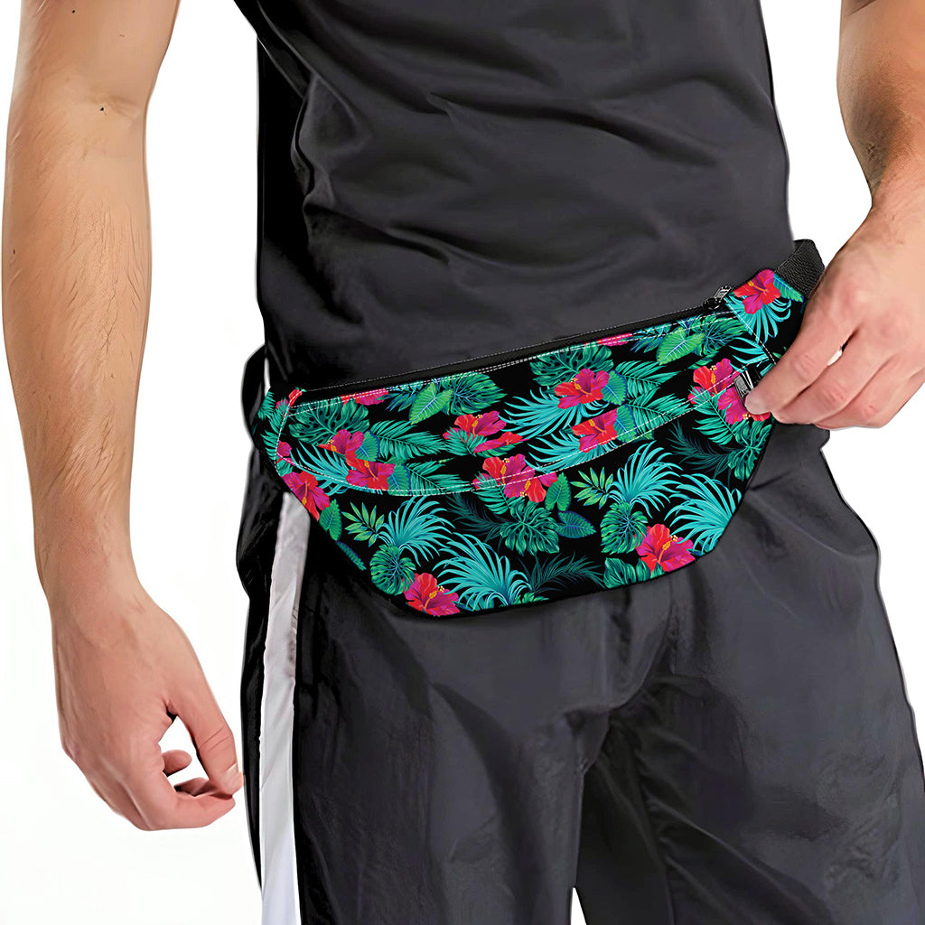 Turquoise Hawaiian Palm Leaves Print Fanny Pack
