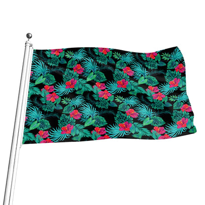 Turquoise Hawaiian Palm Leaves Print Flag