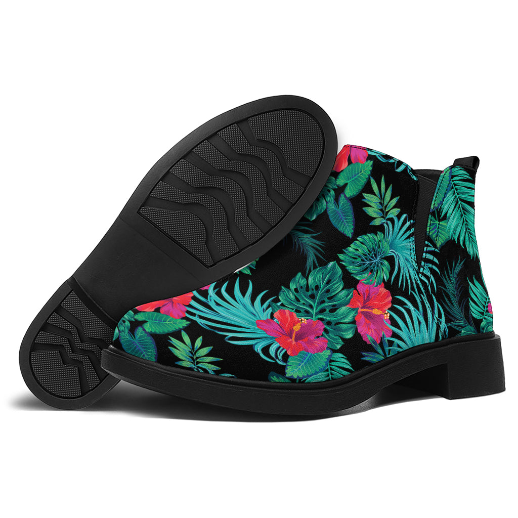 Turquoise Hawaiian Palm Leaves Print Flat Ankle Boots