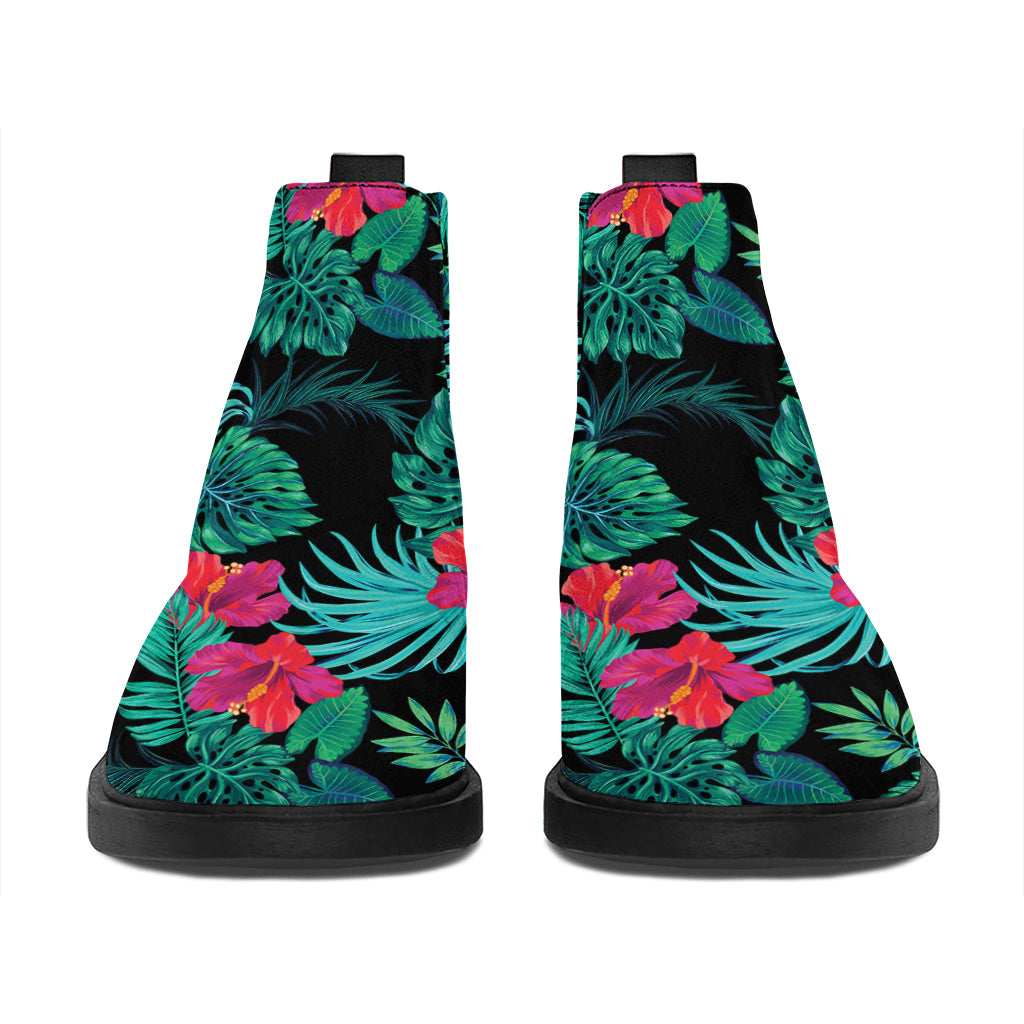 Turquoise Hawaiian Palm Leaves Print Flat Ankle Boots