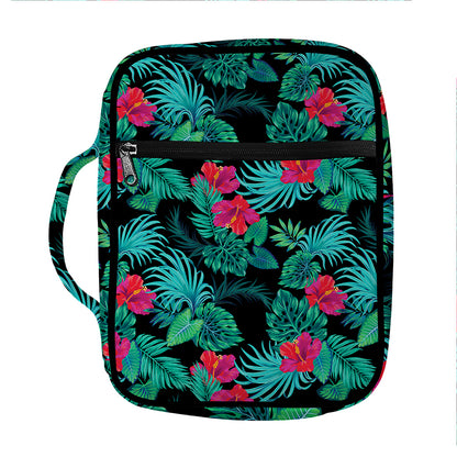 Turquoise Hawaiian Palm Leaves Print Front Pocket Bible Bag