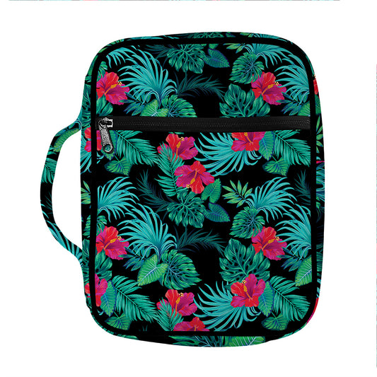 Turquoise Hawaiian Palm Leaves Print Front Pocket Bible Bag