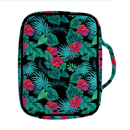 Turquoise Hawaiian Palm Leaves Print Front Pocket Bible Bag