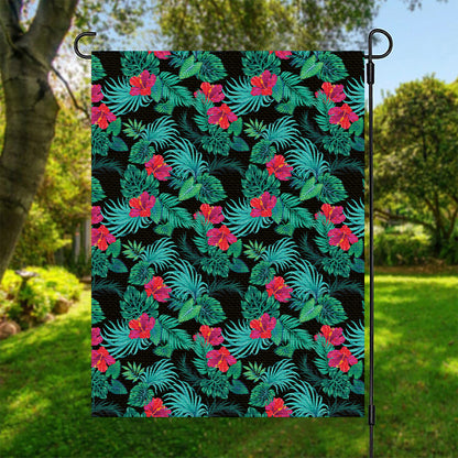 Turquoise Hawaiian Palm Leaves Print Garden Flag