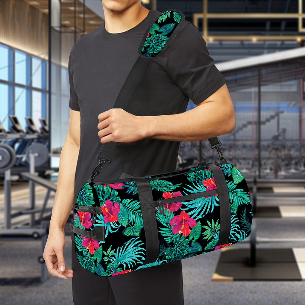 Turquoise Hawaiian Palm Leaves Print Gym Bag