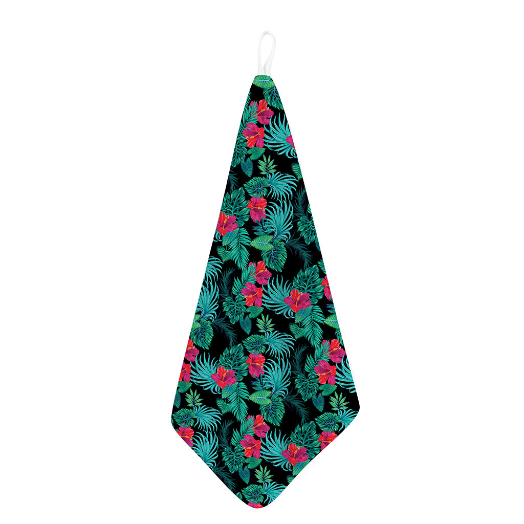 Turquoise Hawaiian Palm Leaves Print Hand Towel