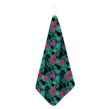 Turquoise Hawaiian Palm Leaves Print Hand Towel