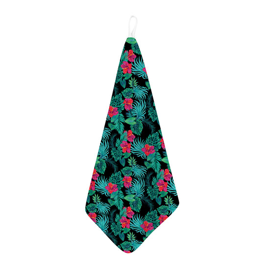 Turquoise Hawaiian Palm Leaves Print Hand Towel