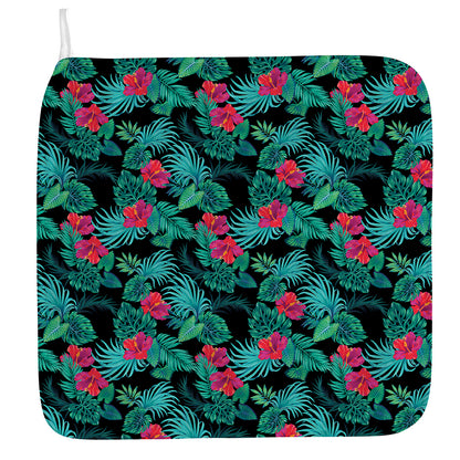 Turquoise Hawaiian Palm Leaves Print Hand Towel