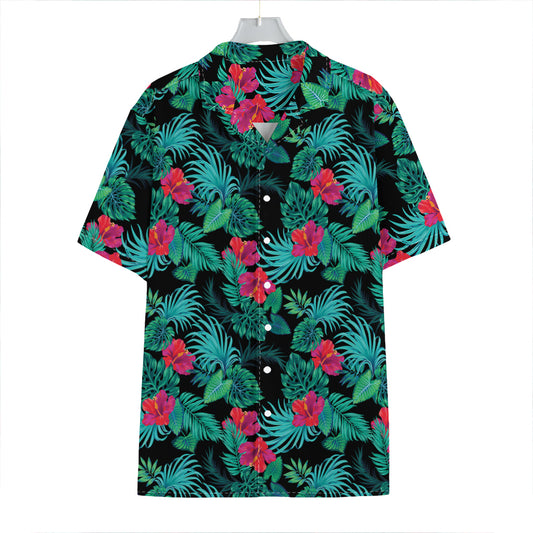 Turquoise Hawaiian Palm Leaves Print Hawaiian Shirt
