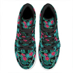 Turquoise Hawaiian Palm Leaves Print High Top Leather Sneakers