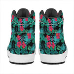 Turquoise Hawaiian Palm Leaves Print High Top Leather Sneakers