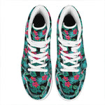 Turquoise Hawaiian Palm Leaves Print High Top Leather Sneakers