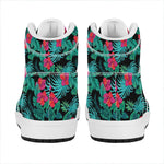 Turquoise Hawaiian Palm Leaves Print High Top Leather Sneakers