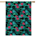 Turquoise Hawaiian Palm Leaves Print House Flag