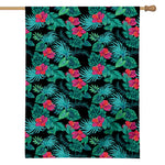 Turquoise Hawaiian Palm Leaves Print House Flag