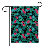 Turquoise Hawaiian Palm Leaves Print House Flag