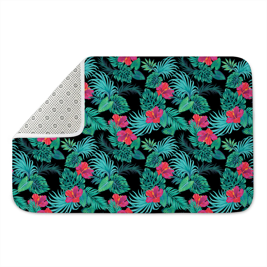 Turquoise Hawaiian Palm Leaves Print Indoor Door Mat