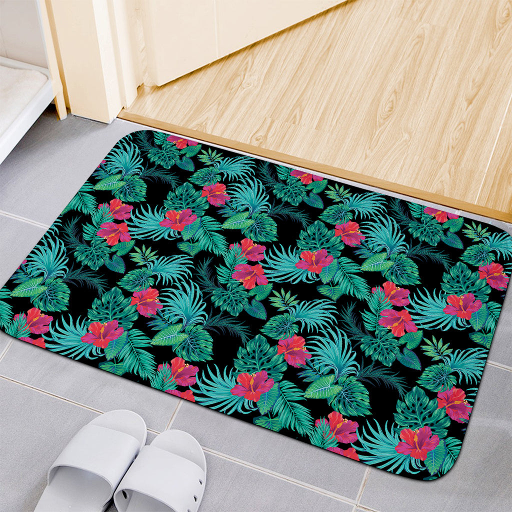 Turquoise Hawaiian Palm Leaves Print Indoor Door Mat