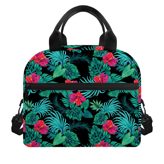 Turquoise Hawaiian Palm Leaves Print Insulated Lunch Bag