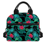 Turquoise Hawaiian Palm Leaves Print Insulated Lunch Bag