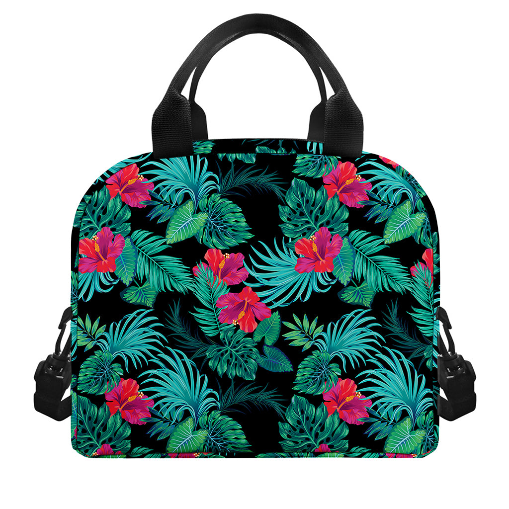 Turquoise Hawaiian Palm Leaves Print Insulated Lunch Bag