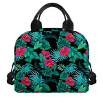 Turquoise Hawaiian Palm Leaves Print Insulated Lunch Bag