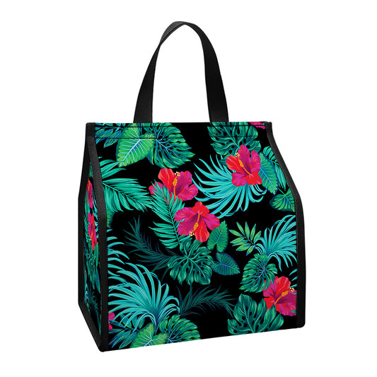 Turquoise Hawaiian Palm Leaves Print Insulated Lunch Tote