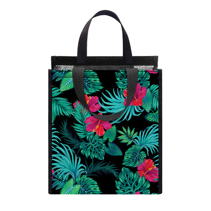 Turquoise Hawaiian Palm Leaves Print Insulated Lunch Tote
