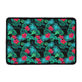 Turquoise Hawaiian Palm Leaves Print Kitchen Mat