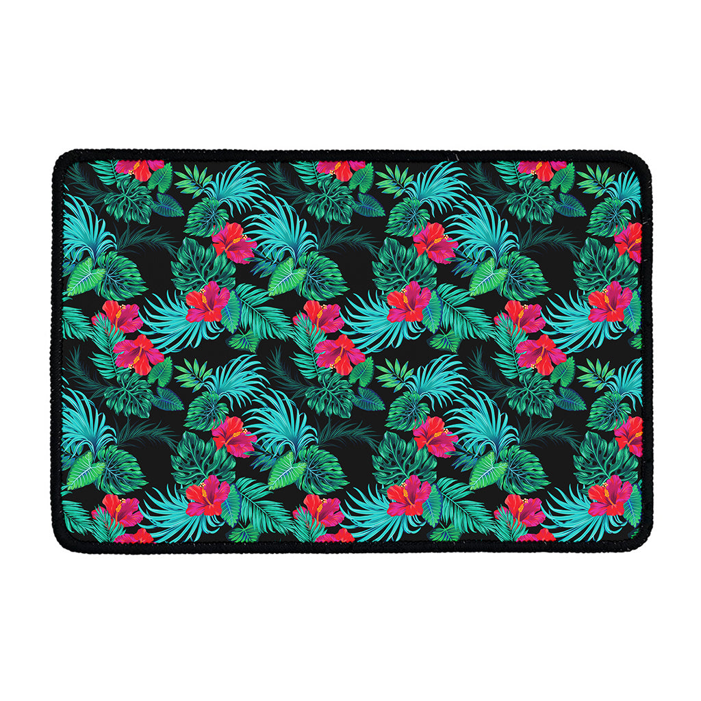 Turquoise Hawaiian Palm Leaves Print Kitchen Mat