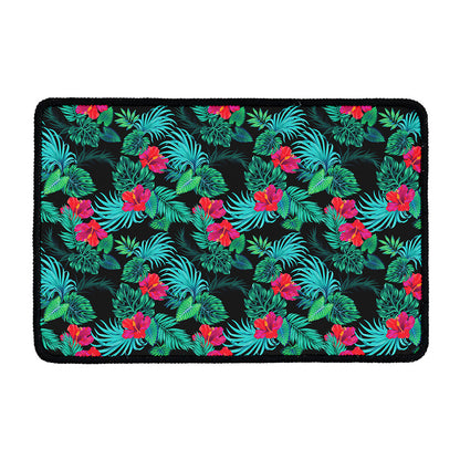 Turquoise Hawaiian Palm Leaves Print Kitchen Mat