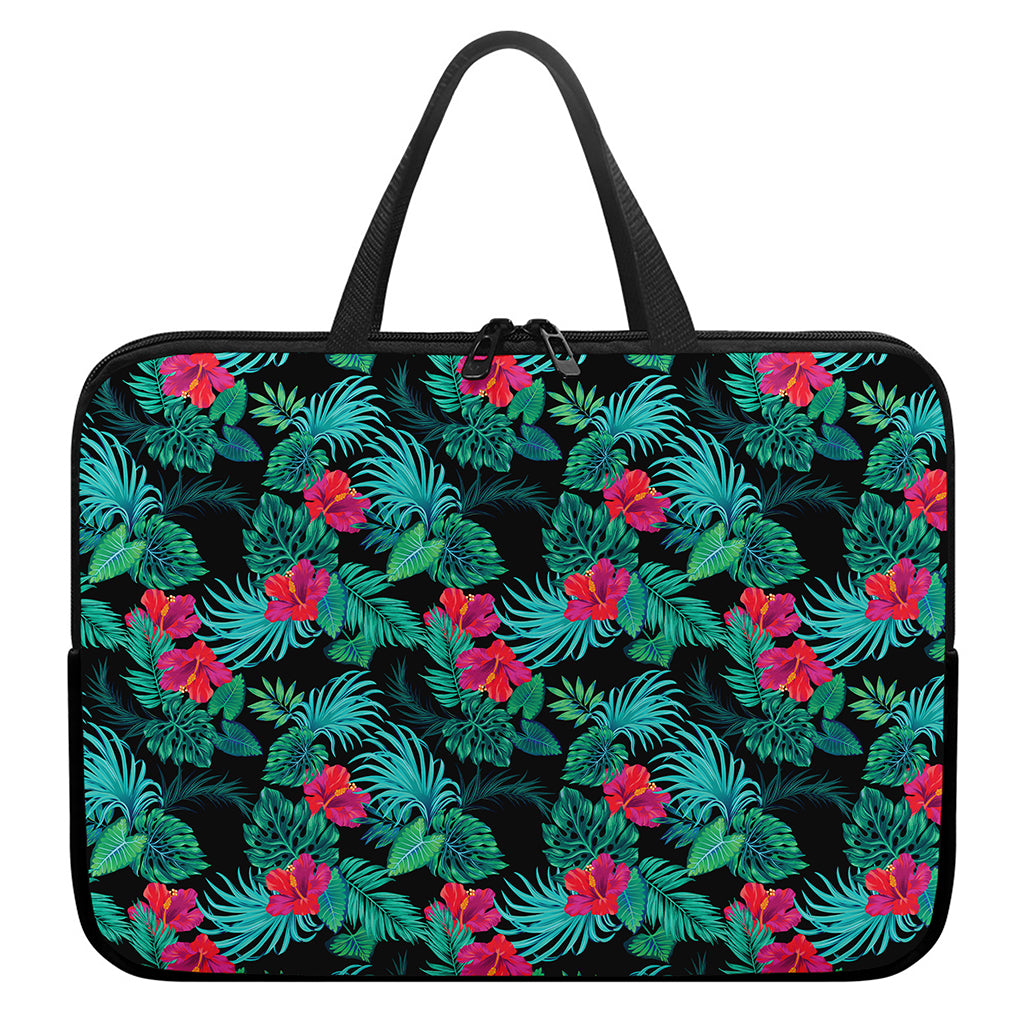 Turquoise Hawaiian Palm Leaves Print Laptop Sleeve With Handle