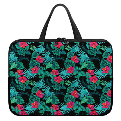 Turquoise Hawaiian Palm Leaves Print Laptop Sleeve With Handle