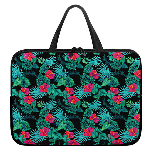 Turquoise Hawaiian Palm Leaves Print Laptop Sleeve With Handle