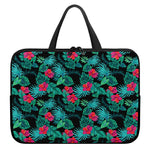 Turquoise Hawaiian Palm Leaves Print Laptop Sleeve With Handle