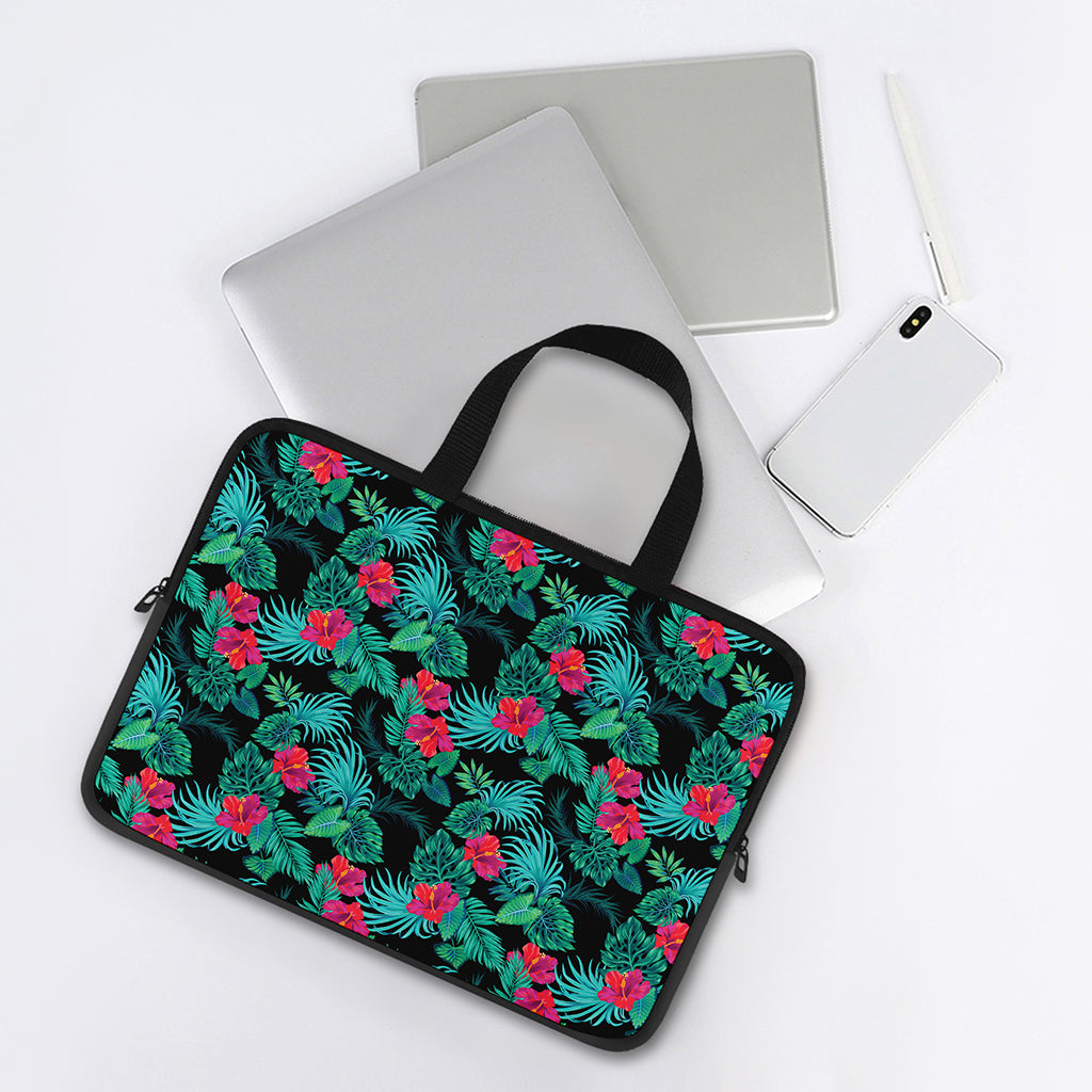 Turquoise Hawaiian Palm Leaves Print Laptop Sleeve With Handle