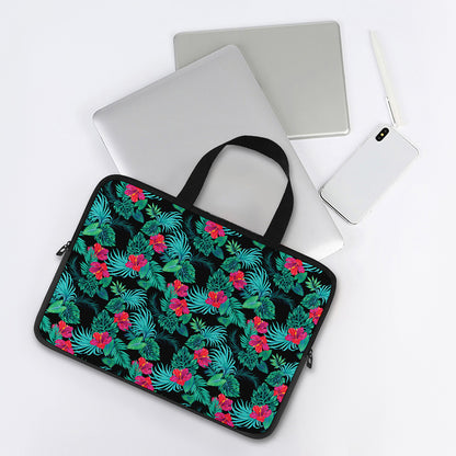 Turquoise Hawaiian Palm Leaves Print Laptop Sleeve With Handle