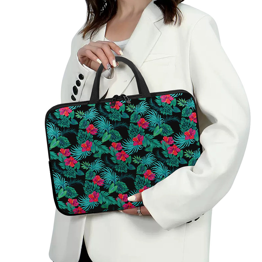 Turquoise Hawaiian Palm Leaves Print Laptop Sleeve With Handle