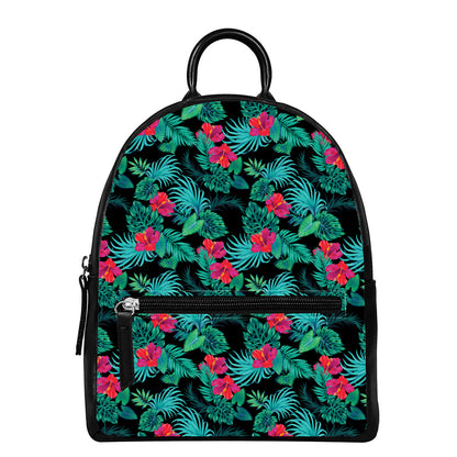 Turquoise Hawaiian Palm Leaves Print Leather Backpack