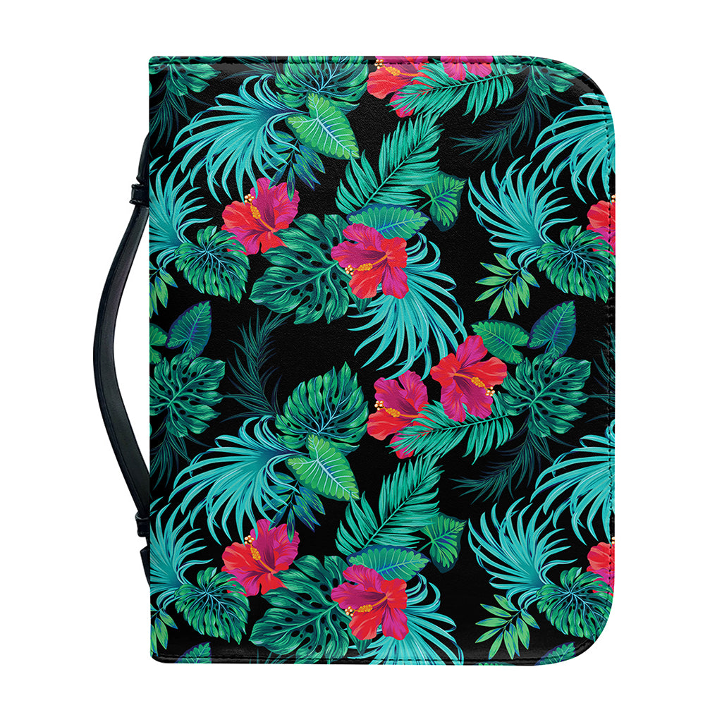 Turquoise Hawaiian Palm Leaves Print Leather Bible Cover