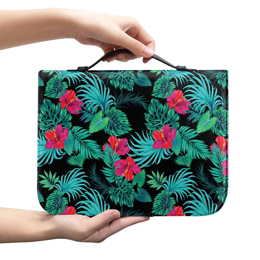 Turquoise Hawaiian Palm Leaves Print Leather Bible Cover