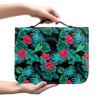 Turquoise Hawaiian Palm Leaves Print Leather Bible Cover